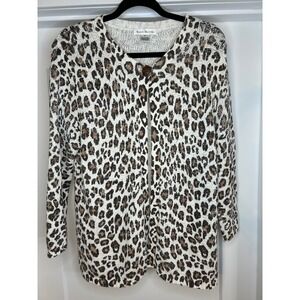 Susan Bristol Leopard Print Cardigan Sweater XL Womens Brown Tan Animal Knit